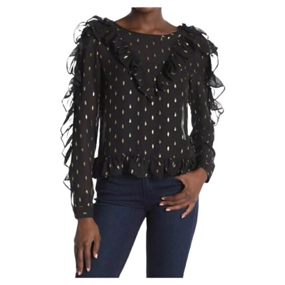 FREE Generation LA NWT Size Small Black & Gold Sheer Blouse